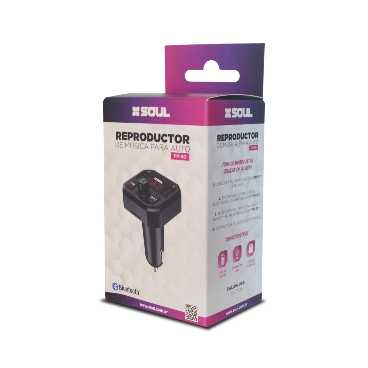 Modulador FM de Auto Soul Fm100 Cargador Tf Manos Libres Led
