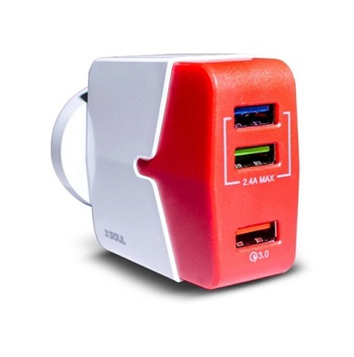 CARGADOR VIAJERO USB X3 3,4A C/CABLE FAST ROJO Lightning