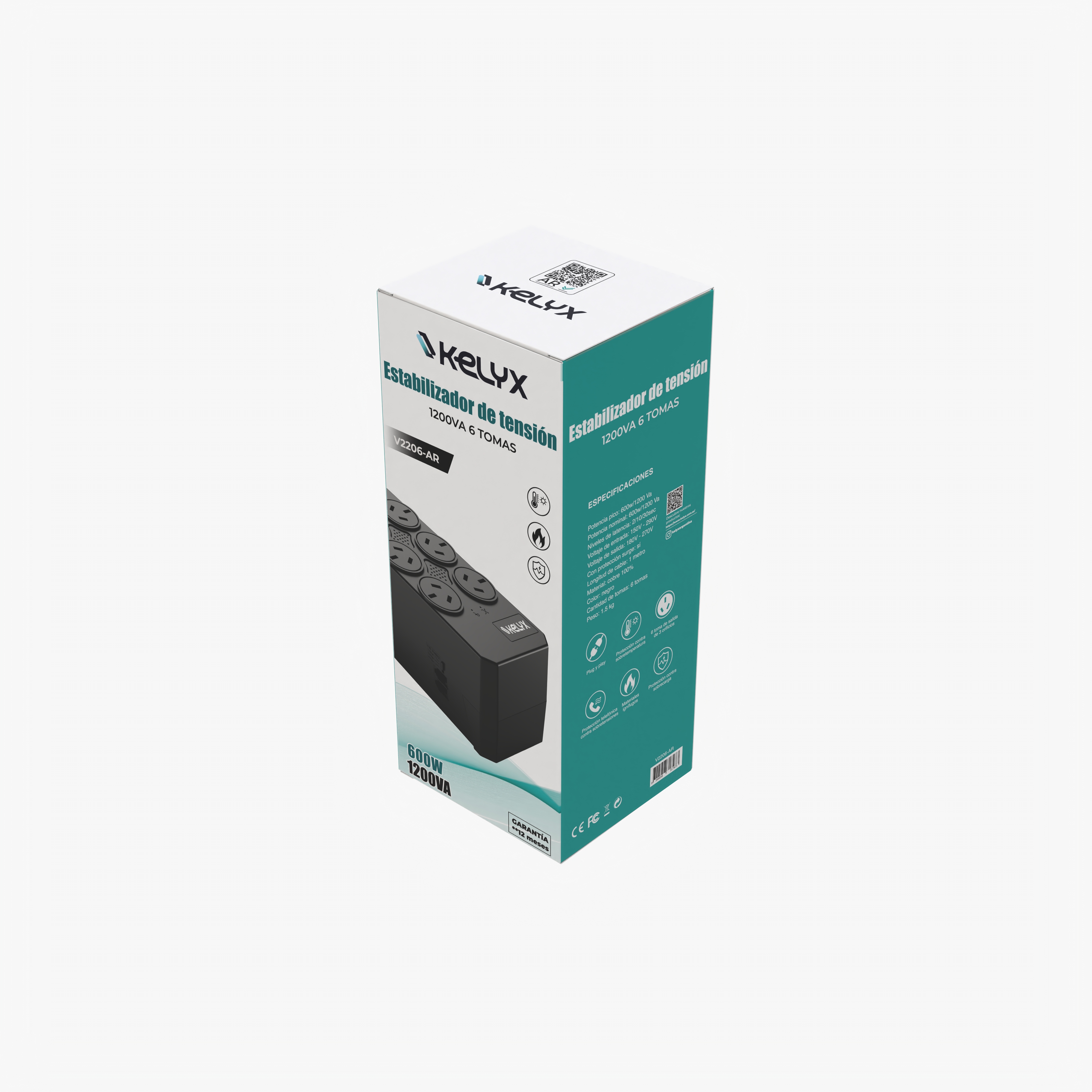 Estabilizador Kelyx 6 tomas Max. 600W 150-270V Surge Protection 1mt (7473)