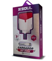CARGADOR VIAJERO USB X3 3,4A C/CABLE FAST ROJO TYPE C