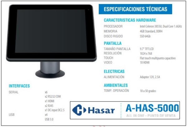 POS ALL IN ONE HASAR HA-5000 + SOFTWARE GESTION FE HS11