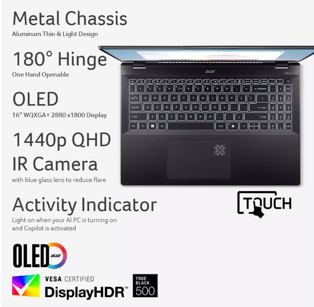 Notebook Acer Swift 16 Ai Copilot+ Pc Intel Core Ultra 7 Serie 2 Ram 16gb Ssd 1tb 16