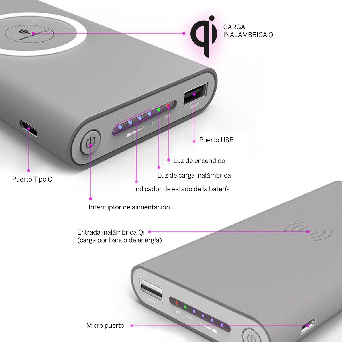 Cargador Portátil Inalámbrico Power Bank 10000 mAh
