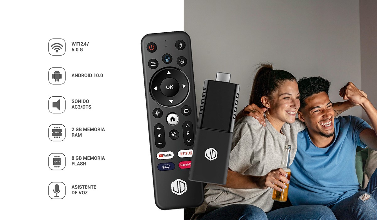 TV Stick JD Streaming Full HD 4K 8GB Control con Voz 2GB RAM