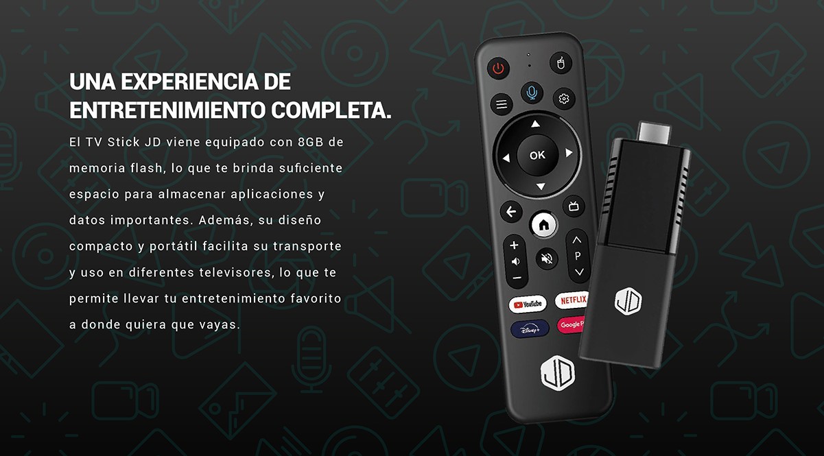 TV Stick JD Streaming Full HD 4K 8GB Control con Voz 2GB RAM