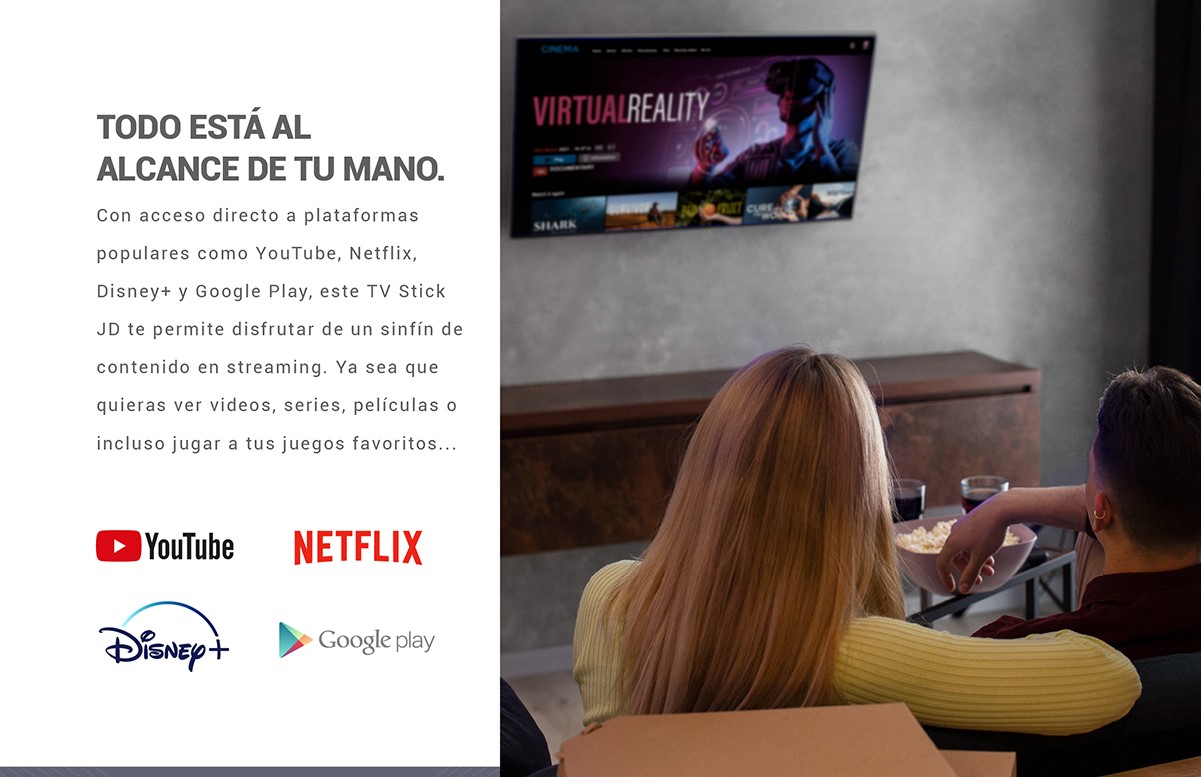 TV Stick JD Streaming Full HD 4K 8GB Control con Voz 2GB RAM